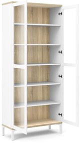 Витрина от дъбов декор в бял и естествен цвят 89x203x36 cm Roomers – Tvilum