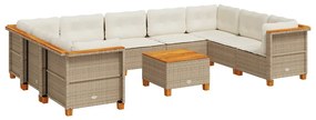 3261985 vidaXL Градински диван с възглавници, 10 части, бежов полиратан
