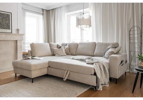 Бежов разтегателен ъглов диван от рипсено кадифе (ляв ъгъл) Lofty Lilly – Miuform