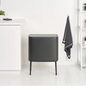 Кош за боклук Brabantia Bo Touch 1008857, 3x11 л, Плавно и безшумно отваряне, Голям отвор, Тъмносив