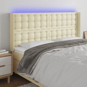3124140 vidaXL LED горна табла за легло, кремава, 147x16x118/128 см