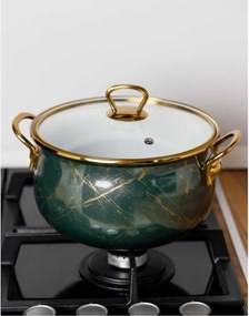 Втора ръка: Тенджера Goldmann GM 8017-22G, 5л, 22х14 см, Емайлирана, Индукция, Стъклен капак, Изумрудено зелено