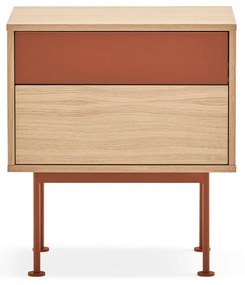 Тухленочервено нощно шкафче с дъбов фурнир Yoko - Teulat