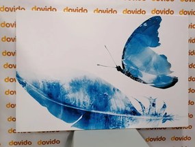 Картина на платно – Перо с пеперуда в синьо