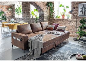 Винтидж кафяв кожен разтегателен диван, десен ъгъл Lofty Lilly - Miuform