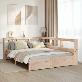 3324352 vidaXL Легло с етажерка за книги, без матрак, 140x200 см, бор масив