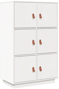 820173 vidaXL Висок шкаф, бял, 67x40x108,5 см, борово дърво масив