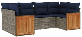 3260346 vidaXL Градински диван с възглавници, 6 части, полиратан, сив