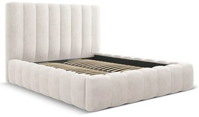 Кремаво тапицирано двойно легло с място за съхранение с включена подматрачна рамка 160x200 cm Kelp – Micadoni Home