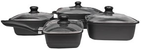 Комплект тенджери и касерола COOKSUN CS 4323-8, 8 части, Квадратни, Мраморно покритие, Черен