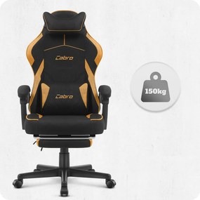CABRO C502 геймърски стол от плат с подложка за крака, до 150 кг, черен и оранжев
