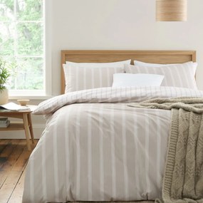Бежово двойно удължено памучно спално бельо 230x220 cm Ashford Stripe – Bianca