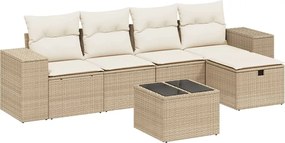 3264404 vidaXL Градински диван с възглавници, 6 части, бежов полиратан