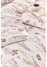 Бежово единично удължено спално бельо с включен долен чаршаф 3 части 160x220 cm Floral Butterfly – Mila Home