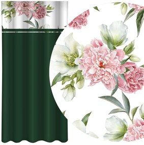 Елегантна тъмнозелена завеса с принт на розови божури Ширина: 160 см | Дължина: 250 см