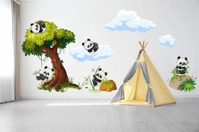 Стикер за стена за деца щастливи панди на дървото 150 x 300 cm