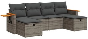 3326001 vidaXL Градински диван с възглавници, 6 части, полиратан, сив