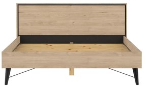 Двойно легло от дъбов декор с включена подматрачна рамка в естествен цвят 160x200 cm Ry – Tvilum