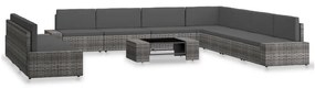 3054610 vidaXL Градински комплект за отдих, 10 части, полиратан, сив