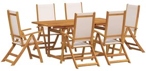 3279283 vidaXL Градински трапезен комплект, 7 части, акация масив и textilene