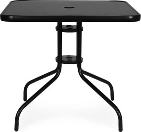 Квадратна градинска маса 80 см с отвор за чадър - черна