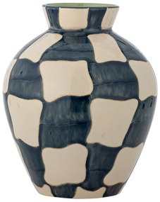 Синя/кремава стъклена ръчно рисувана ваза (височина 24 cm) Check – Bloomingville