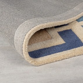 Ръчно изработен вълнен килим в син и оранжев цвят 120x170 cm Retro Blocks – Flair Rugs