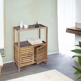 Нисък шкаф за баня от масивна акация в черен и естествен цвят 67,5x86 cm Fondi – Wenko