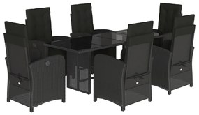 3212488 vidaXL Градински трапезен комплект 7 части възглавници черен полиратан