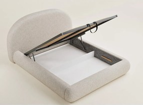 Кремаво двойно легло 180x200 cm тапицирано с място за съхранение с включена подматрачна рамка Maumere – Maison de Rêve