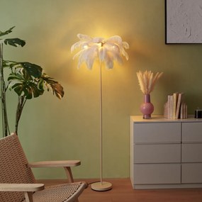 Арт Деко подова лампа бежова с бели пера - Peahen