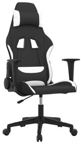 3143740 vidaXL Гейминг стол, черно и бяло, плат