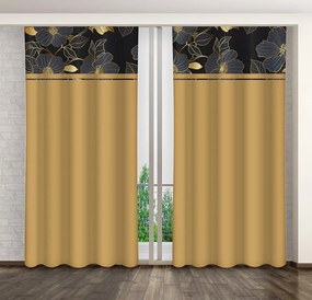 Класическа карамелено-кафява завеса с принт на златни цветя Ширина: 160 см | Дължина: 270 см