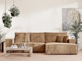 Светлокафяв шенилов сгъваем/с място за съхранение ъглов диван (десен ъгъл) Maze – Maison de Rêve