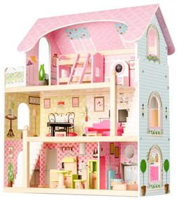 Дървена къща в розово с кукли