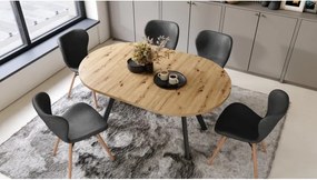 АЛМО Дъб Артисан/черни крака - КРЪГЛА РАЗТЕГАТЕЛНА МАСА С Y-ОБРАЗНИ КРАКА В ЛОФТ/ИНДУСТРИАЛЕН СТИЛ ЗА ХОЛ ИЛИ ТРАПЕЗАРИЯ