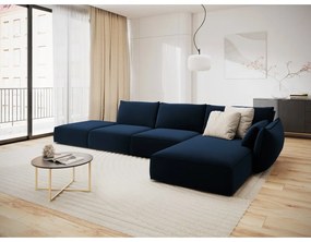 Тъмносин кадифен ъглов диван (десен ъгъл) Vanda – Mazzini Sofas