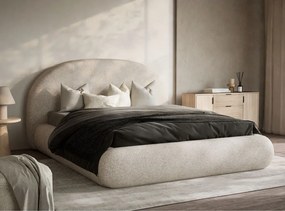 Кремаво двойно легло 180x200 cm тапицирано с място за съхранение с включена подматрачна рамка Maumere – Maison de Rêve