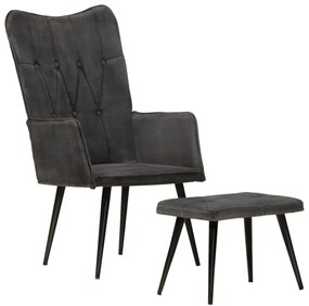 339670 vidaXL Wingback стол с табуретка, черен, винтидж, канава