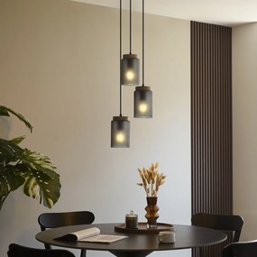 Модерен висящ лампион черен с дърво и матово сиво стъкло 3 светлини - Umbra