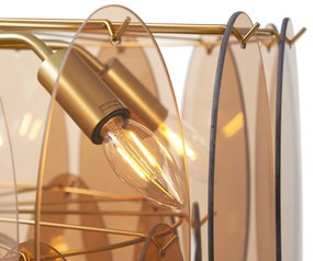 Арт Деко висяща лампа златиста с кехлибарено стъкло овална 14 лампи - Mochan