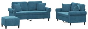 3202249 vidaXL Комплект дивани 3 части с възглавници, син, кадифе