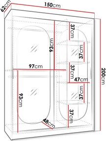 Гардероб Бахрайн 150 плъзгащ-Черен