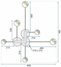 Плафон с 6 рамена BLACK LED APP521-6C