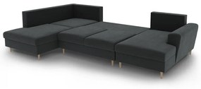 Тъмносив кадифен разтегателен ъглов диван с място за съхранение (ляв ъгъл/U форма) Kyoto – Cosmopolitan Design