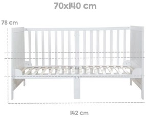 Бяло детско креватче 70x140 cm с регулируема височина Easy Sleep – Roba