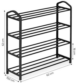 Черен метален шкаф за обувки с 4 рафта