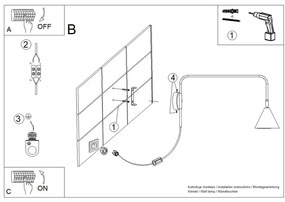 Черна стенна лампа за контакт Zylo – Sollux