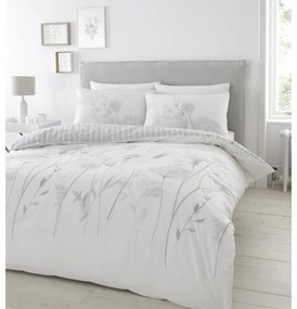 Бяло-сиво двойно удължено спално бельо 230x220 cm Meadowsweet Floral – Catherine Lansfield