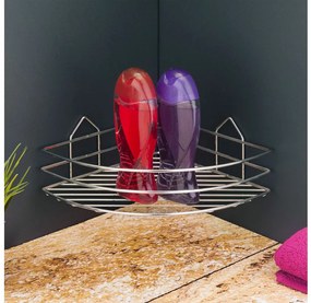 Ъглова етажерка за баня на 1 ниво TEKNO TEL BK 001, 23х23х9 см, Закрепване с дюбел, Хром